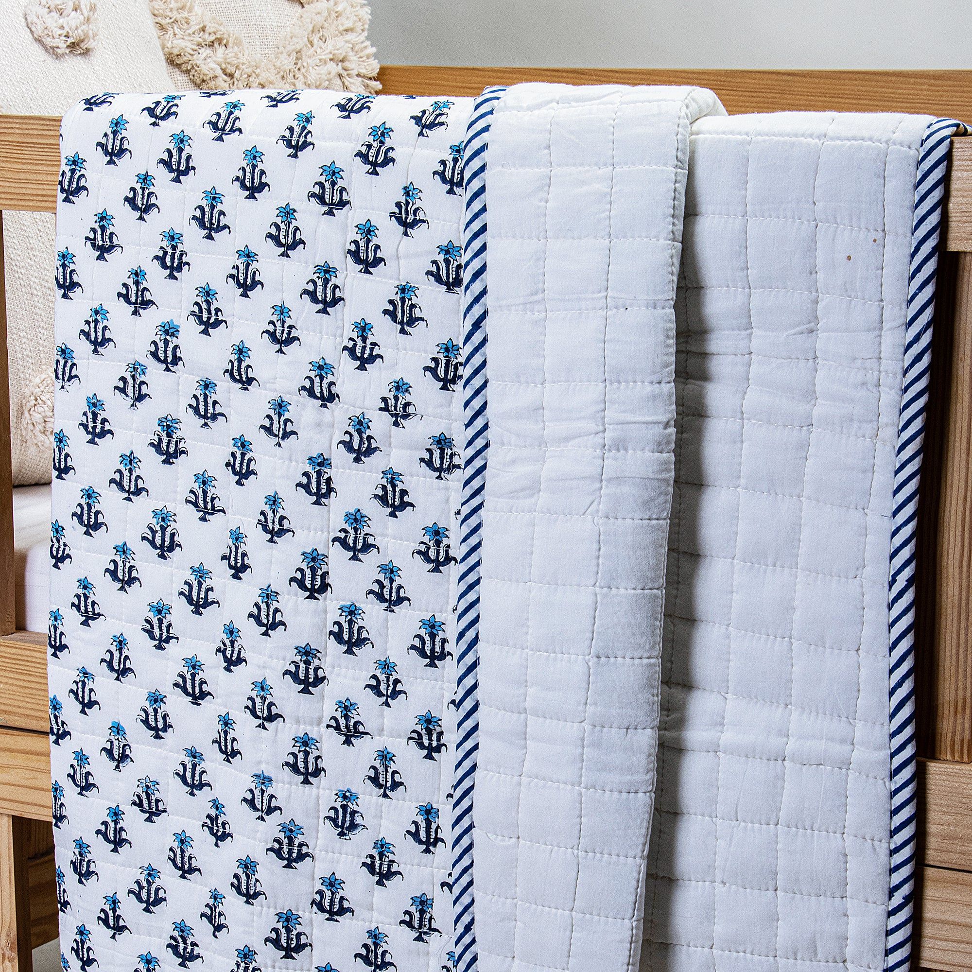 Blue Floral Hand Printed Soft Cotton Baby Blankets 113